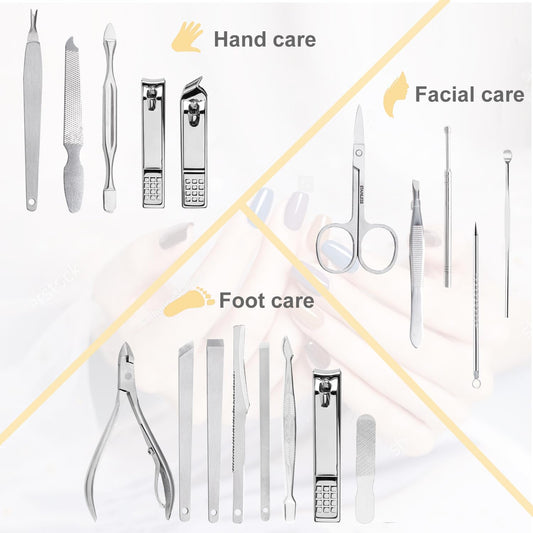 Yougai Manicure Set 18 Pieces Professional Nail Clippers Pedicure Kit Men Women, Stainless Steel Fingernail Toenail Cutters, Nail Care Grooming Tools with Leather Travel Case