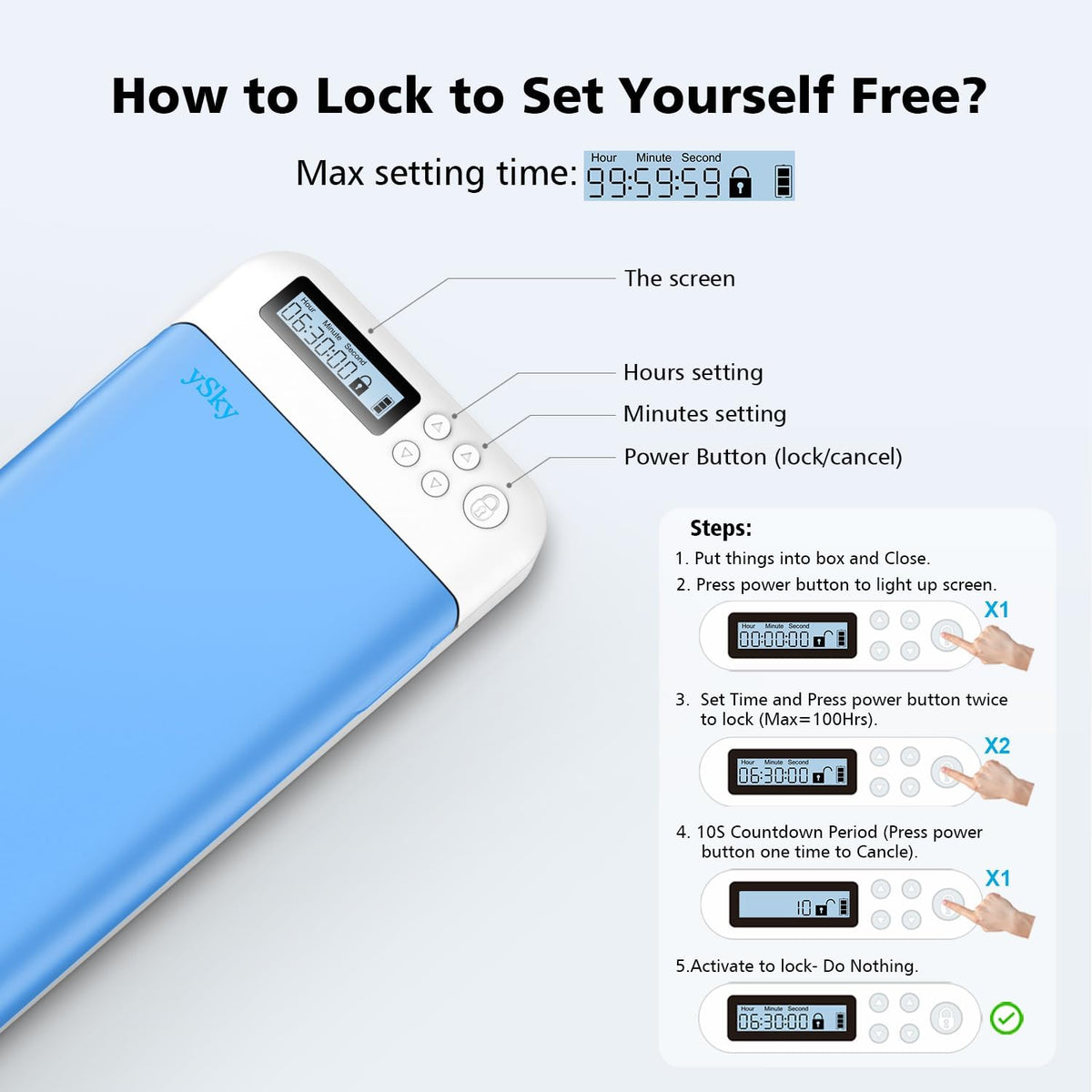 ySky Timed Lock Box, Portable Phone Locker with Self-Control Timer for iPhone, Android, Helping Kids, Students, Adults Focus Back, Mobile Phone Addiction Control (Green)
