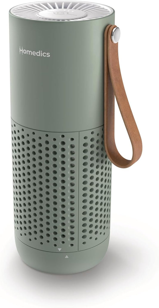 Homedics Mini Air Purifier, Portable Air Purifier with HEPA-Type Filter & Activated Carbon, USB Rechargeable Small Air Purifier for Bedroom, Home, Office, Car, Travel & Dorm, 3 Fan Speeds, White