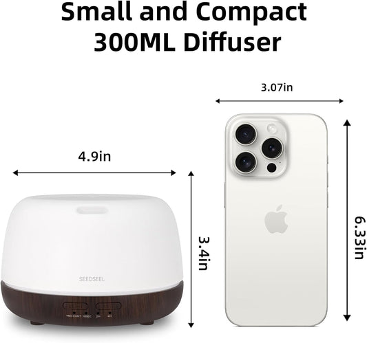 SEEDSEEL 300ML Essential Oil Diffuser with 7-Color LED Lights and Remote Control, Modern Minimalist Design, High-Efficiency Ultrasonic Mist Aromatherapy Diffuser for Home