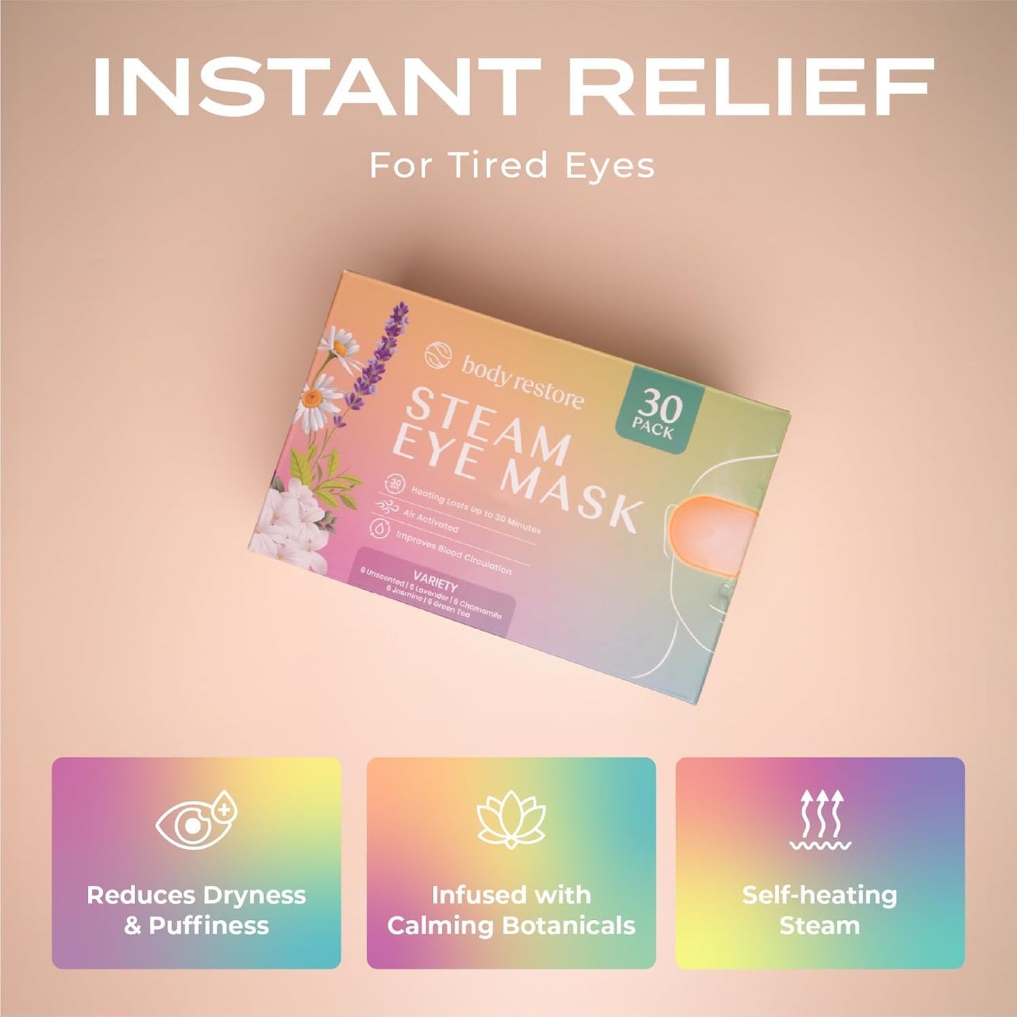 Body Restore Heated Eye Mask for Dry Eyes 30 Pack – Fathers Day Gift for Dad, Birthday Gifts for Women and Men, Self Heating Warm Compress, Relaxation – Variety