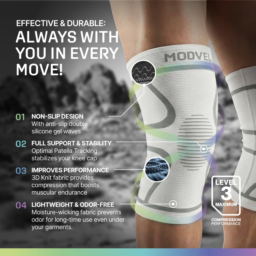 Modvel Compression Knee Brace for Women & Men, 2-Pack Knee Brace for Running Knee Pain, Knee Support Compression Sleeve, Workout Sports Knee Braces for Meniscus Tear, ACL & Arthritis Pain Relief