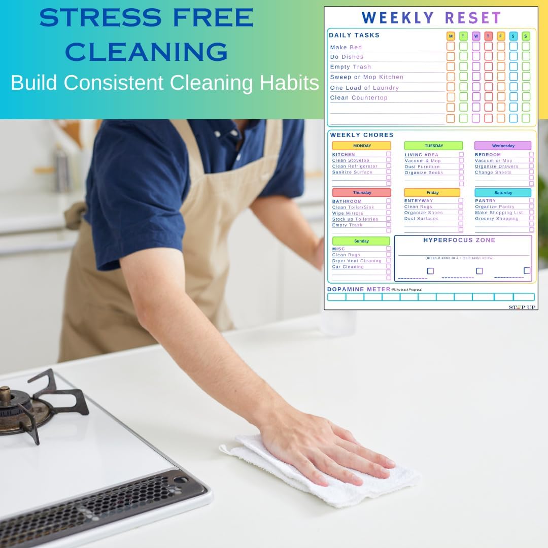 ADHD Cleaning Planner for Adults – Magnetic Dry Erase Board Daily, Weekly Adhd Cleaning Schedule & Checklist – Household Chores Organizer (9 x 13 inch) (Weekly)