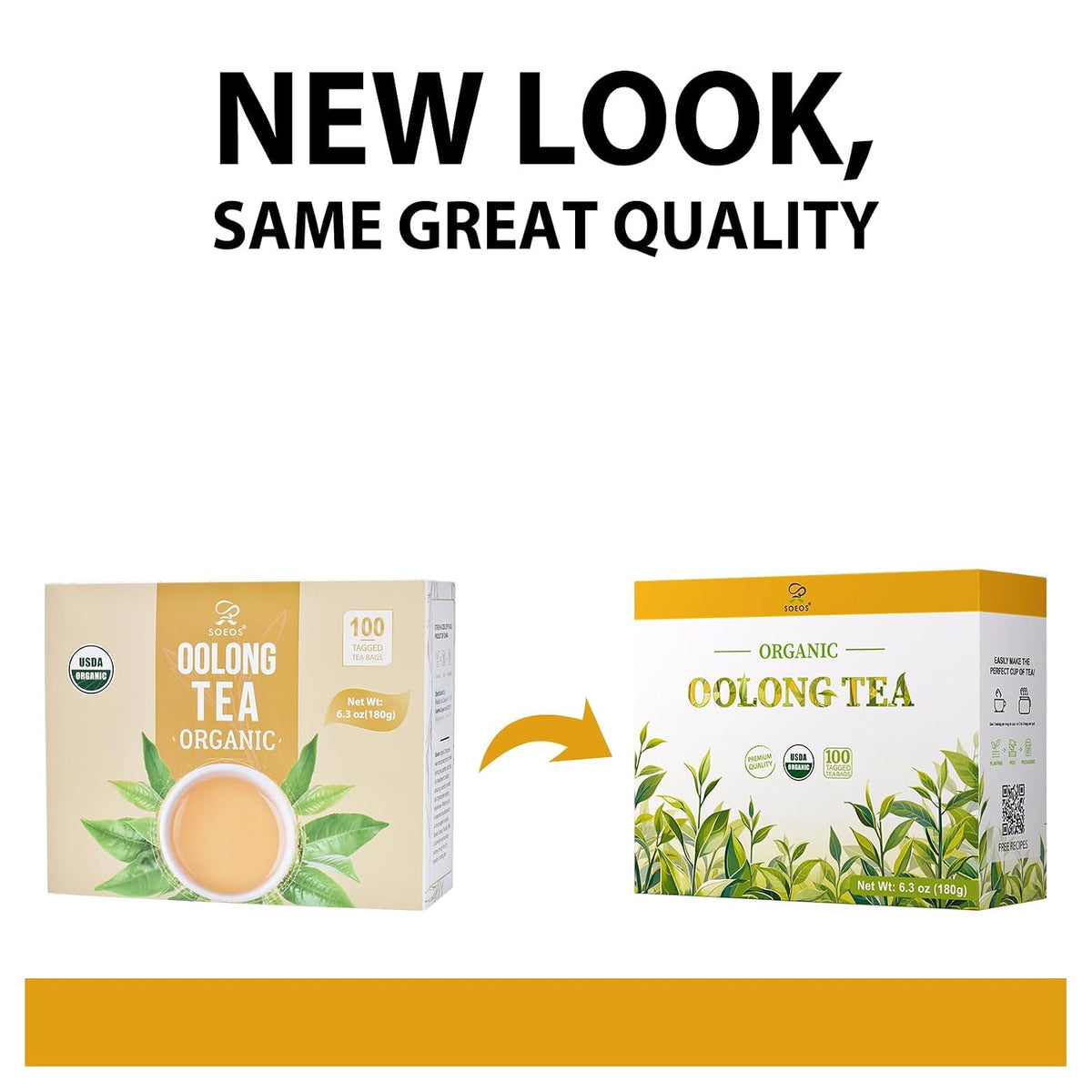 Soeos Organic Oolong Tea, 100 Tea Bags, Low Caffeine, Hot and Cold Brew, Fresh and Healthy Oolong Tea, 6.3 Ounce