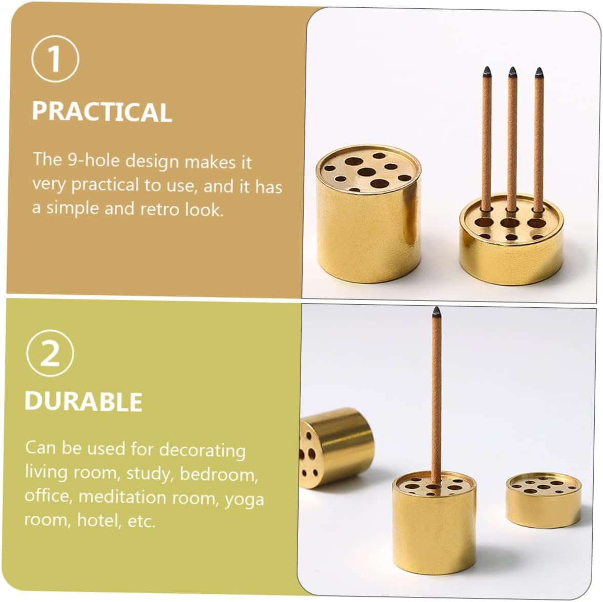 VOSAREA 4pcs Copper Incense Holders, 9-Hole Multi-Hole Incense Stick Bases, Small Retro Copper Burner Accessories for Meditation Room, Yoga Studio & Home Decor