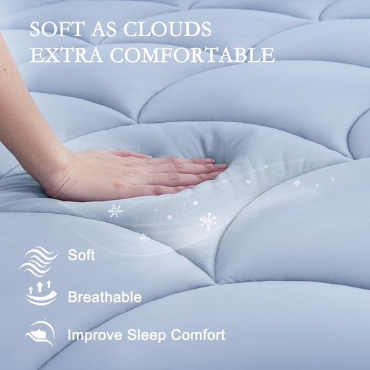 YOUR MOON Queen Size Cooling Mattress Pad, Cool Mattress Topper for Hot Sleepers, Soft Breathable Noiseless Pillow Top Cover, Quilted Fitted Bed Pad for 8''-16'' Deep Pocket, 500GSM (Gray)
