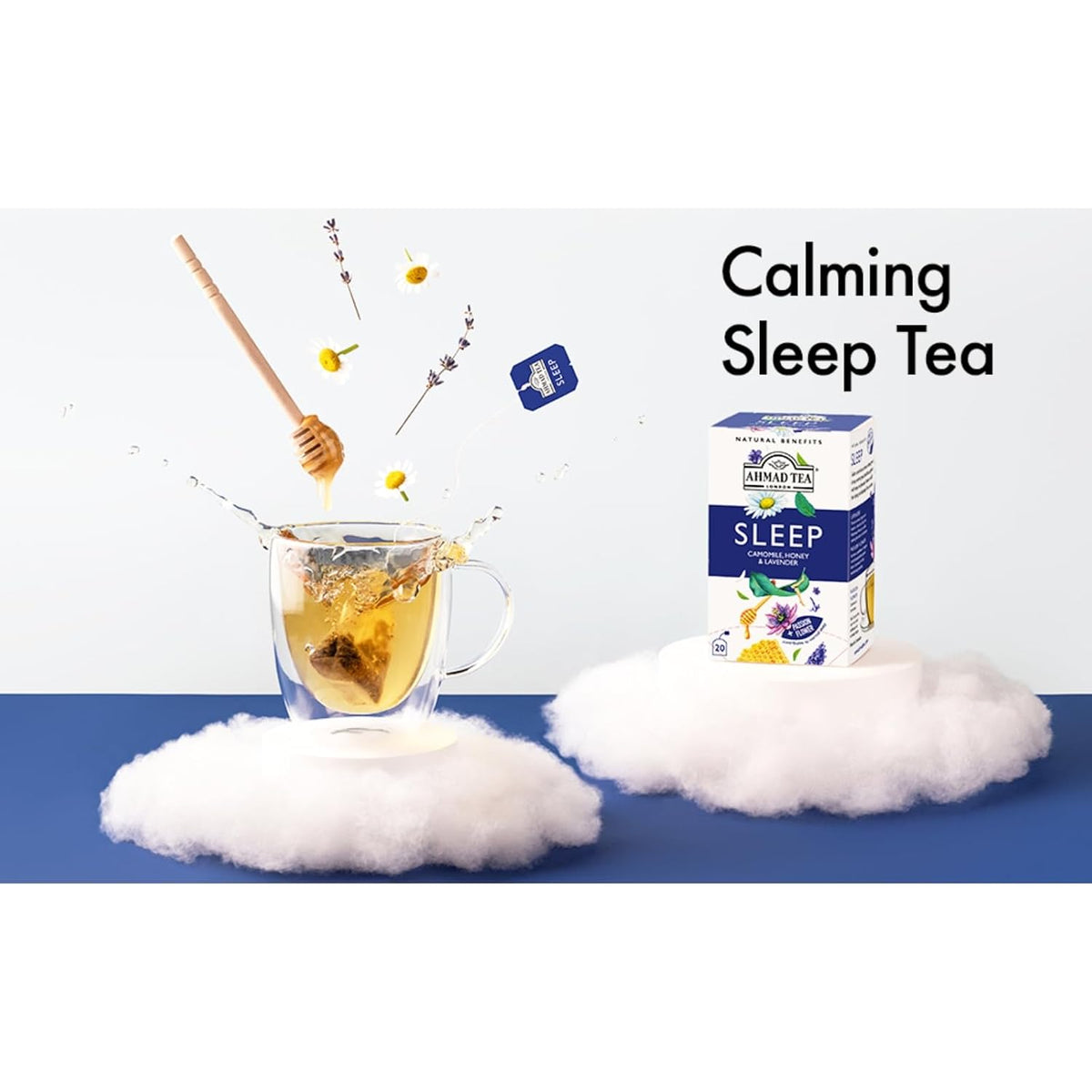 Ahmad Tea Herbal Tea, Camomile, Honey, & Lavender 'Sleep' Natural Benefits Teabags, 20 ct (Pack of 1) - Decaffeinated & Sugar-Free