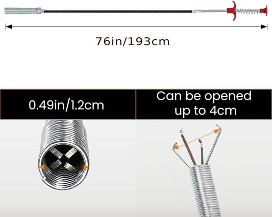 Drain Snake, 73-Inch Drain Clog Remover Tool, Flexible Grabber Claw for Bath Tub, Toilet, Kitchen Sink & Sewer