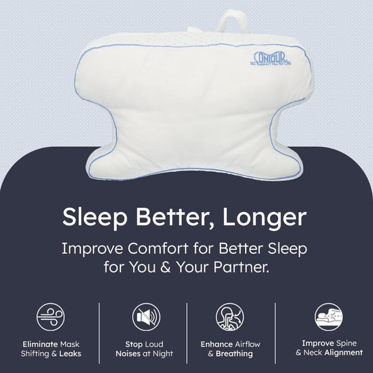 Contour CPAPMax Pillow - Adjustable Memory Foam Support Pillow for Side, Back & Stomach Sleepers - for CPAP Users - Helps Reduce Air Leaks, Dryness & Mask Discomfort - Ergonomic Design