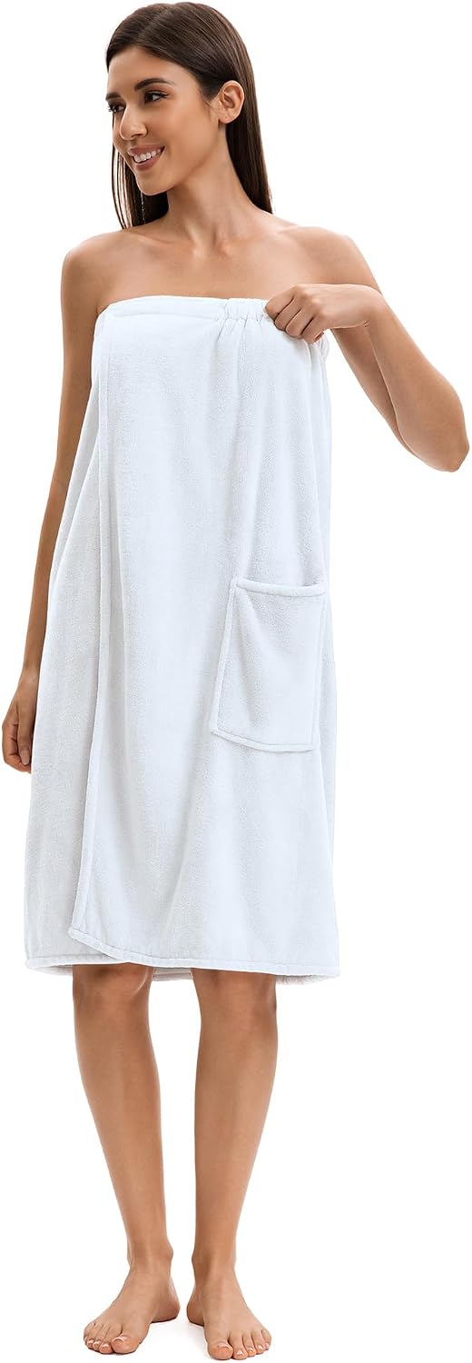 Towel Wrap For Women After Shower,Plush Bath Robe Female,Sauna Spa Wrap Around Towels With Pockets