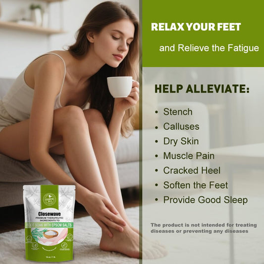 Epsom Salt Tea Tree Oil Foot Soak - Foot Spa Pedicure Care for Toenail Athletes Foot, Soothes Sore, Stubborn Scent, Discolored and Ingrown Toenail - Birthday Gift for Mom Dad -16 oz