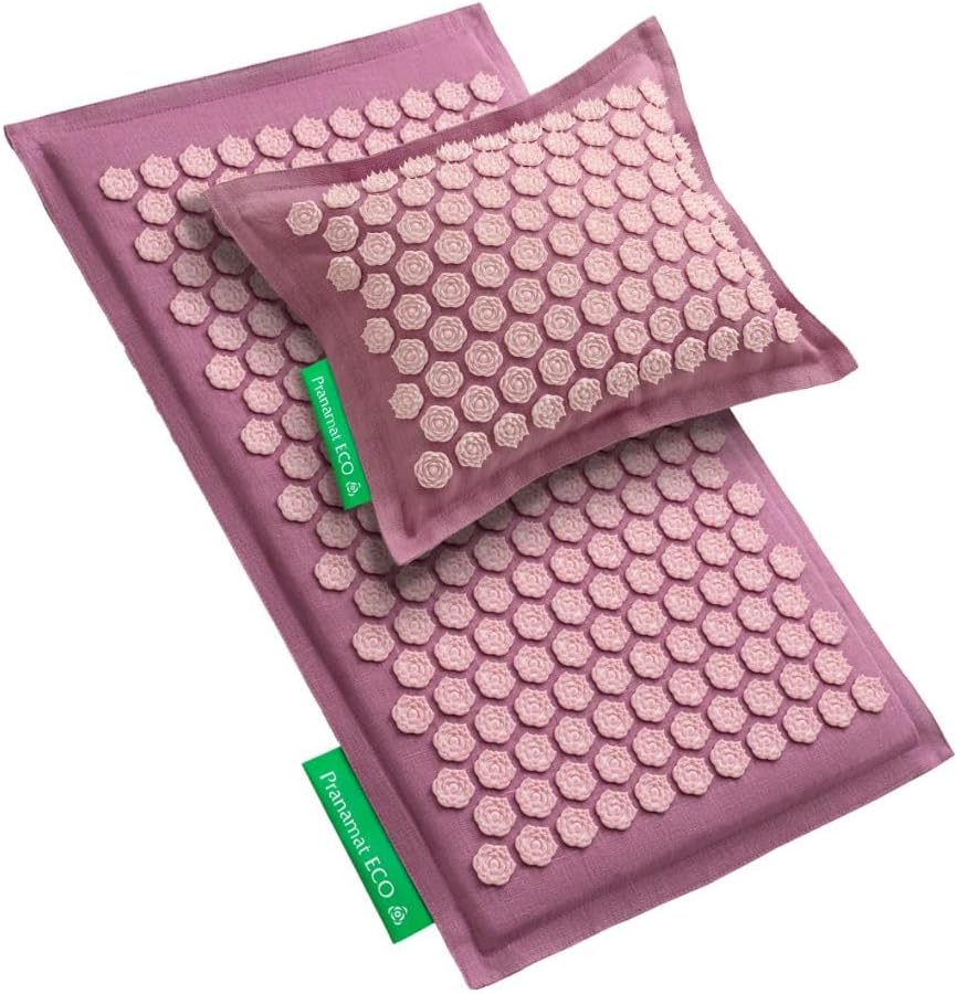 Pranamat Acupressure Large Mat and Pillow Set, Premium Acupressure Therapy for Pain Relief and Relaxation, Handcrafted in Europe with Sustainable and Natural Materials (Obsidian)