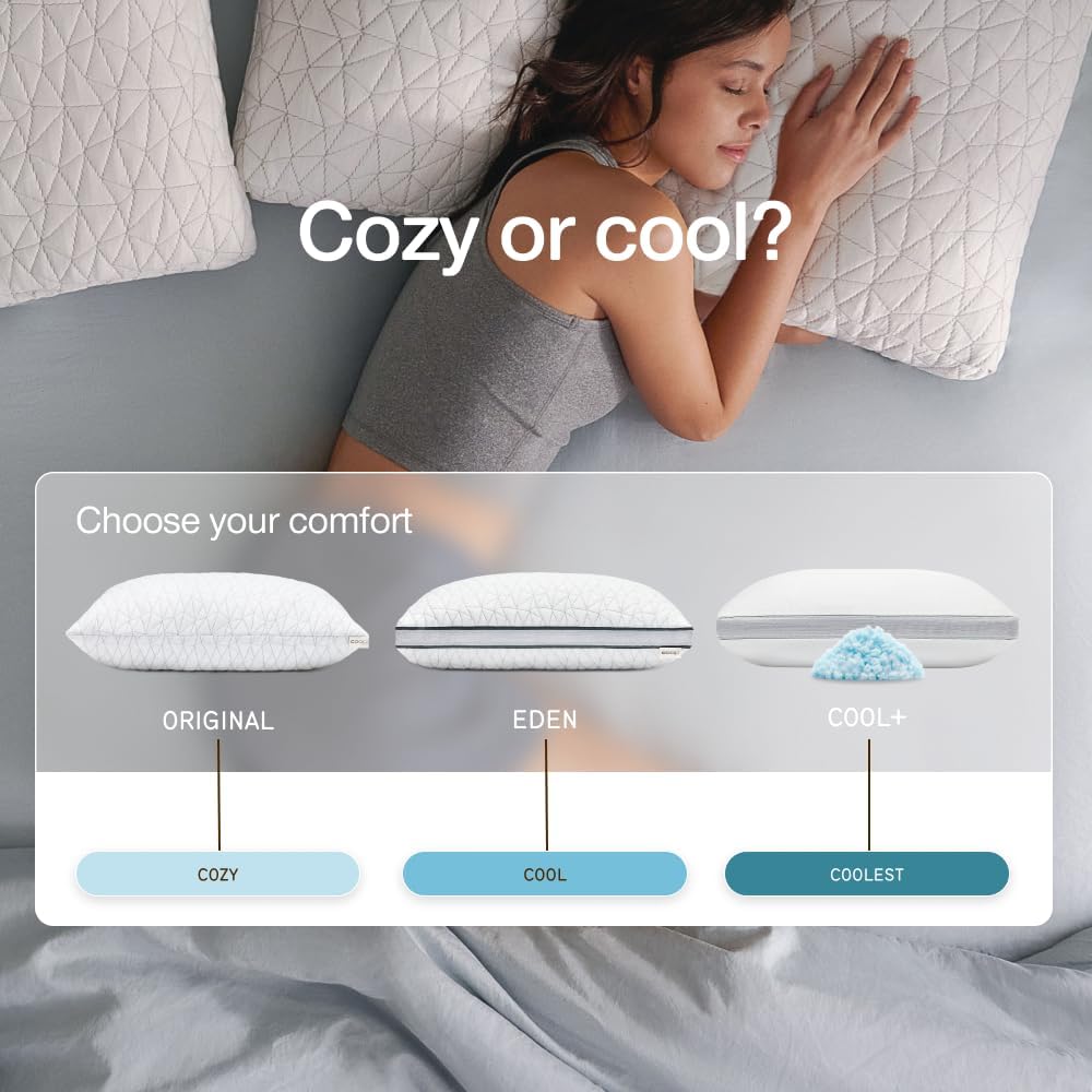 Coop Home Goods Cool+ Adjustable Pillow, Queen Size Plus Shaped Memory Foam Pillows with Cooling Gel, Back, Stomach or Side Sleeper, Neck Support for Sleeping, CertiPUR-US/GREENGUARD Gold