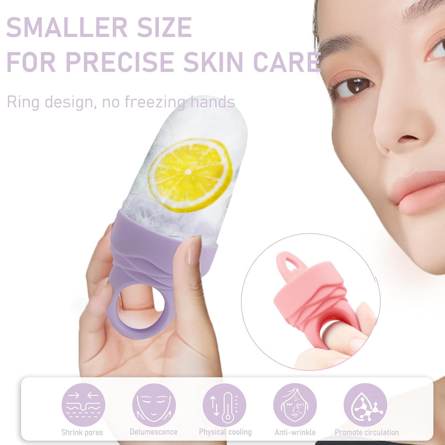 3 Pack Ice Roller for Face, Facial Ice Roller Silicone Mold Reusable for Face Women and Eye Neck Cold Skin Care Tools Freezer De Puff Eye Bags Reduce Migraine Pain Pink 1 + Purple 2