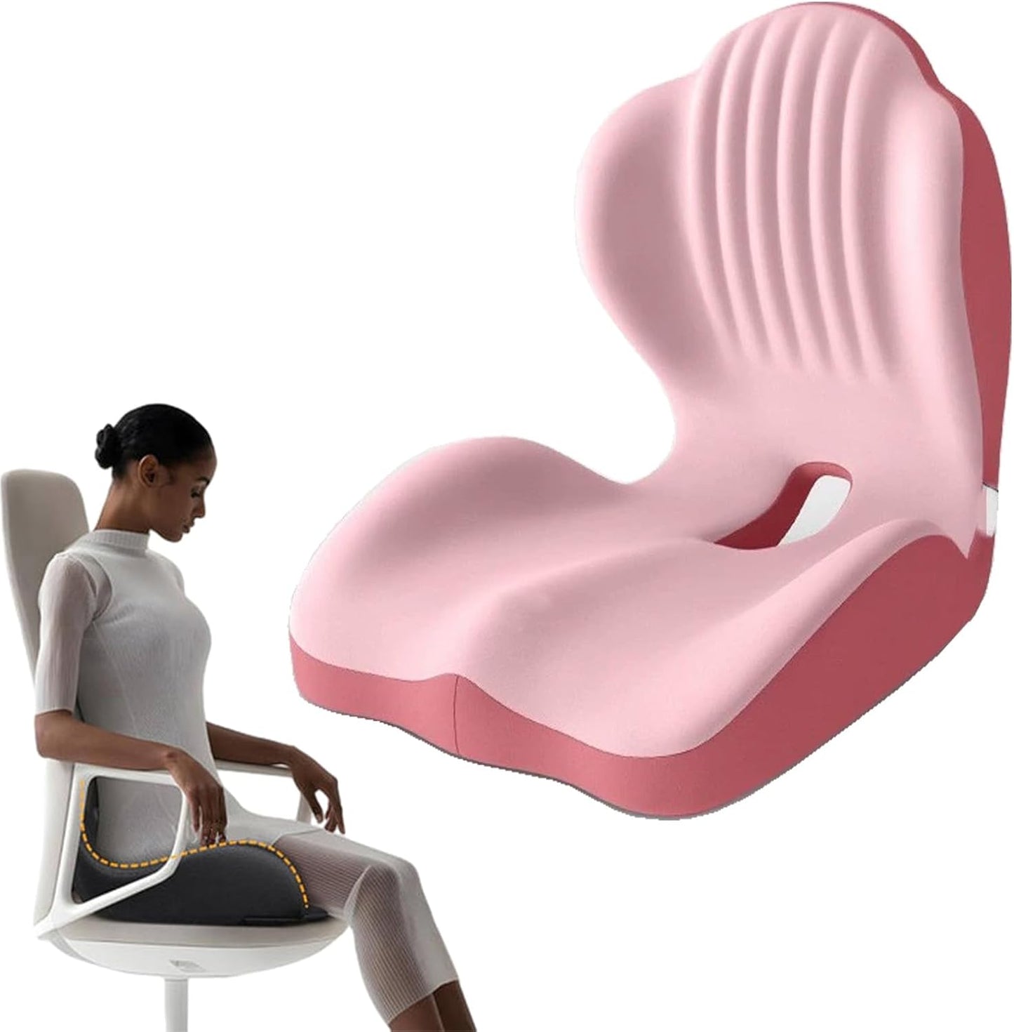 Posture and Seat Cushion, 2025 Upgrade Memory Foam L-Shaped Integrated Seat Cushions, Posture Corrector Seat Cushion for Lower Back Tailbone Protection, Lumbar Support (Black)