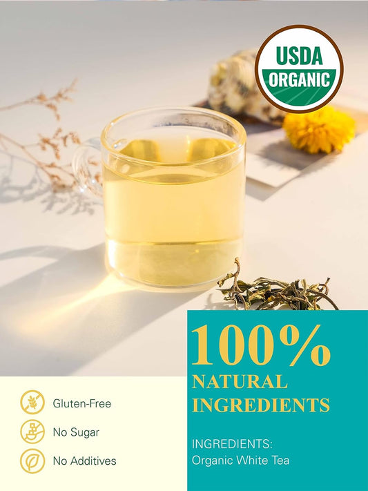 GLDNT Organic White Tea Loose Leaf, 7oz Whole Leaf White Tea, Low Caffeine
