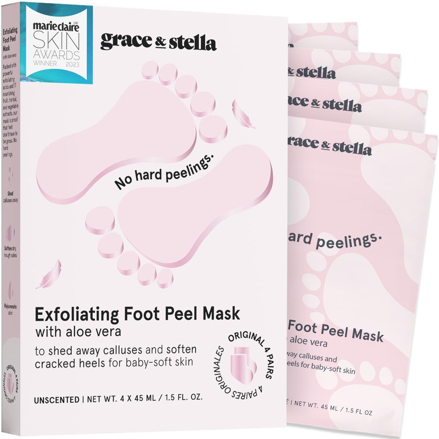 grace & stella Award-Winning Foot Peel Mask - Foot Peeling Mask with Aloe Vera - Moisturizing Foot Mask for Dry Cracked Feet - Foot Exfoliator for Baby Soft Feet (4 Pairs, Lavender)