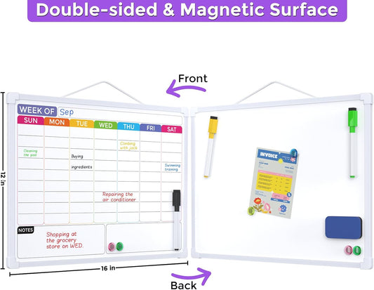 MaxGear Weekly Calendar Dry Erase Board, 16" x 12" Double-Sided Whiteboard