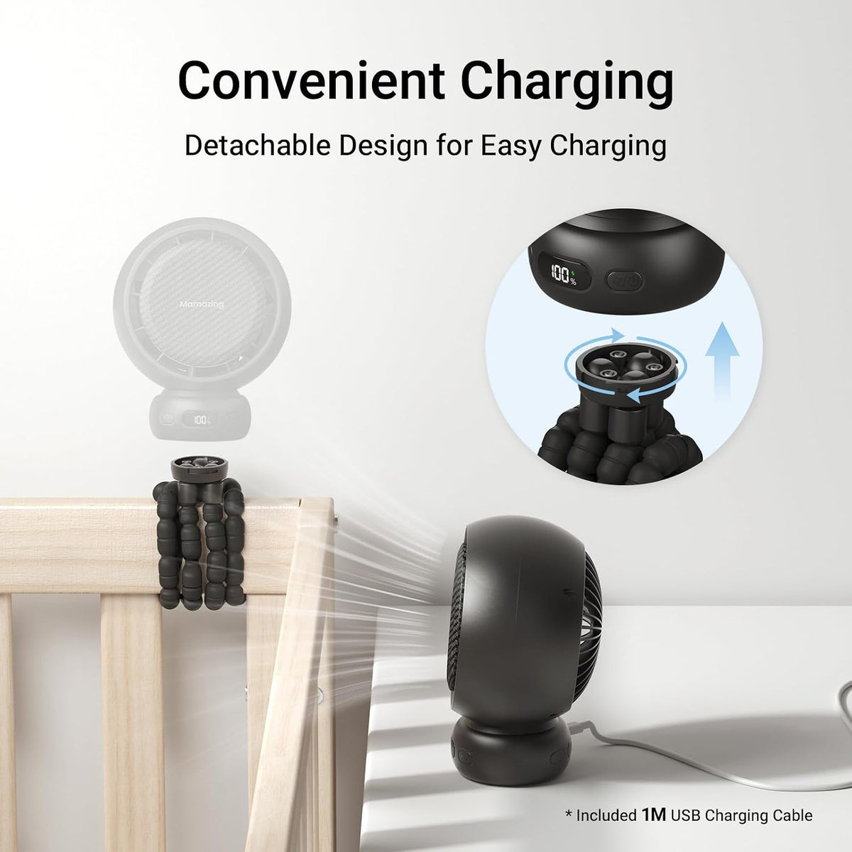 MAMAZING Portable Stroller Fan for Cooling, 70° Auto Oscillation, 5000mAh