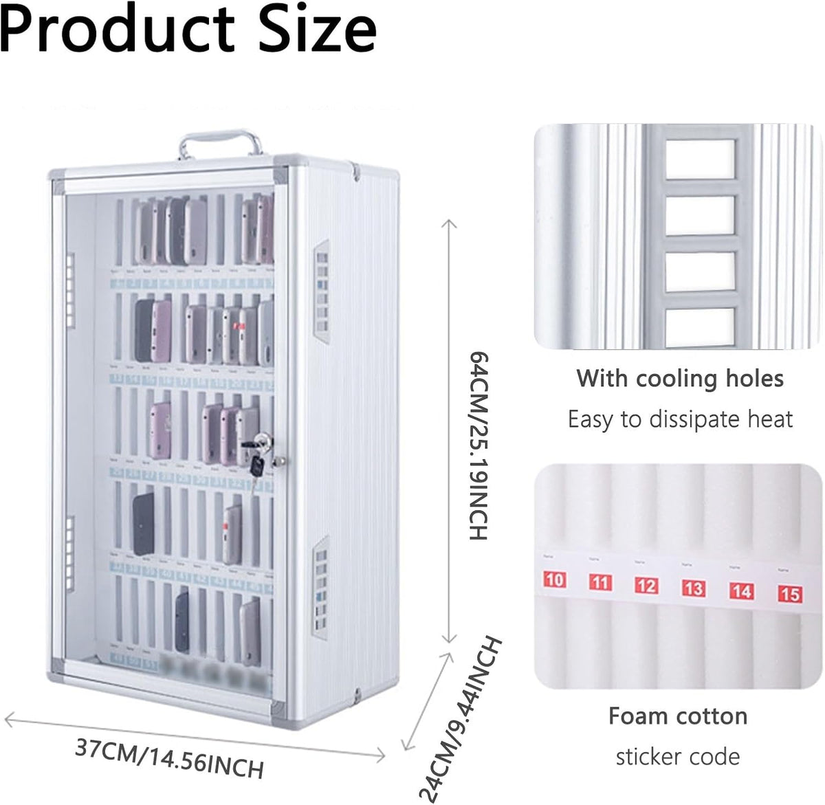 Cell Phone Lock Box For Classroom Slots Cell Phone Locker Box With Charging Port Aluminum Alloy Mobile Phone Storage Cabinet With Lock And Numbered(12 bits)
