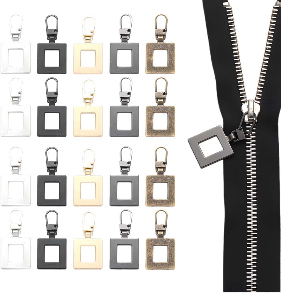 Zipper Pull Replacement, 2026 New Removable Universal Anti-Slip Zipper Pull Replacement Tab Kit, Zippers Repair Kit for Jackets, Luggage, Backpacks, Purses, Boots, Pants, Tents (Rectangle)