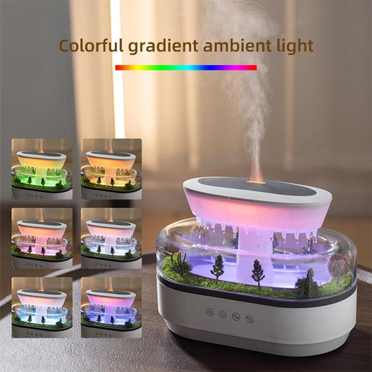 Rain Cloud Aromatherapy Diffuser Air Humidifiers Water Drip,Micro Landscape Essential Oils Ultrasonic Diffuser Flame for Sleeping and Relaxing (white 2)