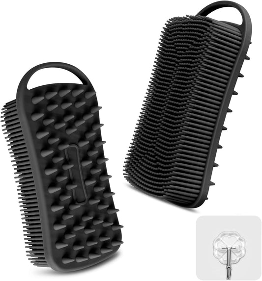 2PCS Silicone Body Scrubber, Loofah for Women, Gentle Exfoliating Shower Cleaner Bath Brush, Rubber Body Wash Deep Cleaning & Exfoliator & Massage, Travel-Friendly for Bathroom