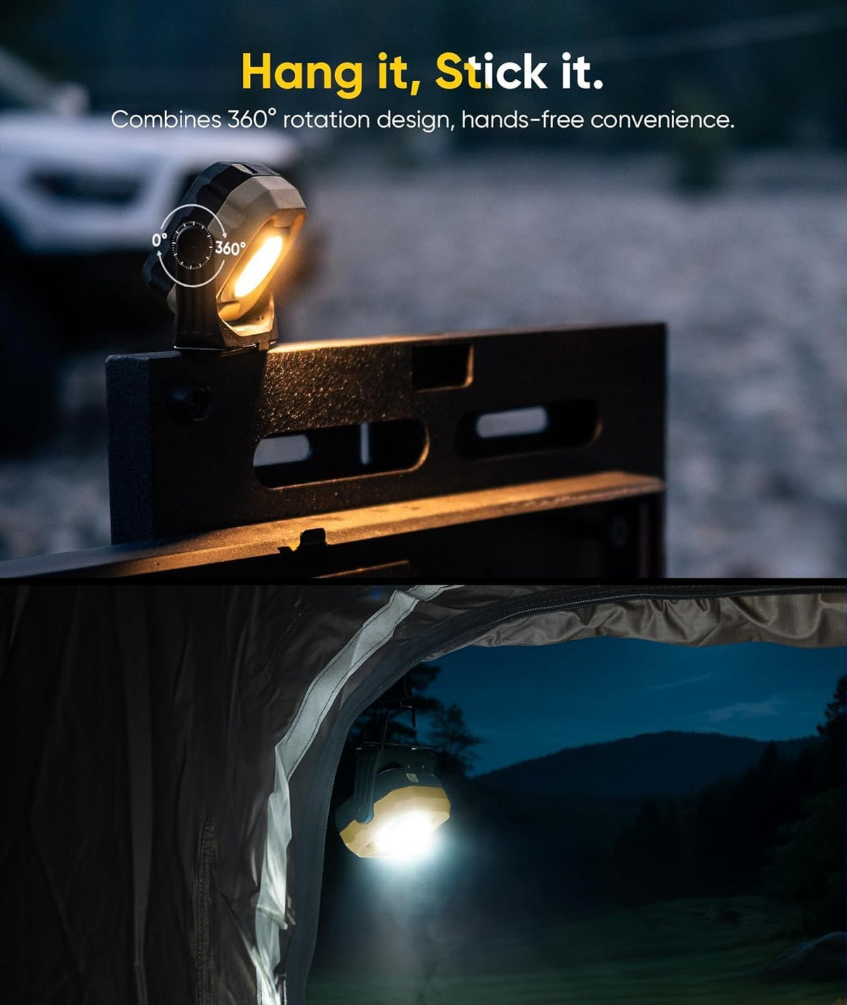 HOTLIGH Rechargeable Work Light, 1200LM Magnetic Light with IPX4 Waterproof, 4000mAh Battery Led Work Light with 360° Rotating Design, Mechanic Light for Car Repair, Camping, Emergency