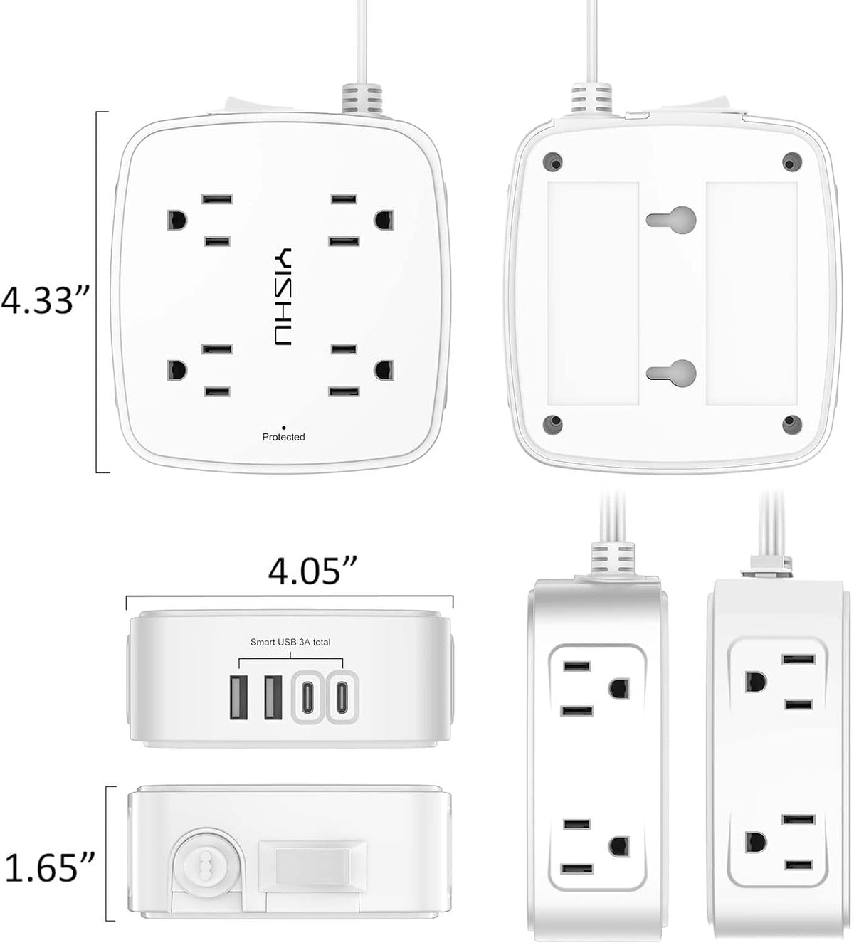 YISHU 6Ft Surge Protector Power Strip with 8 Widely Outlets & 4 USB Ports