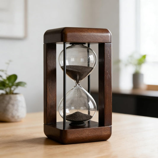 60 Minute Hourglass Timer - Decorative Wood Sand Timer Clock with Metal Frame, Vintage Office Décor for Desk, Kitchen, Games or Classroom (Black Sand)