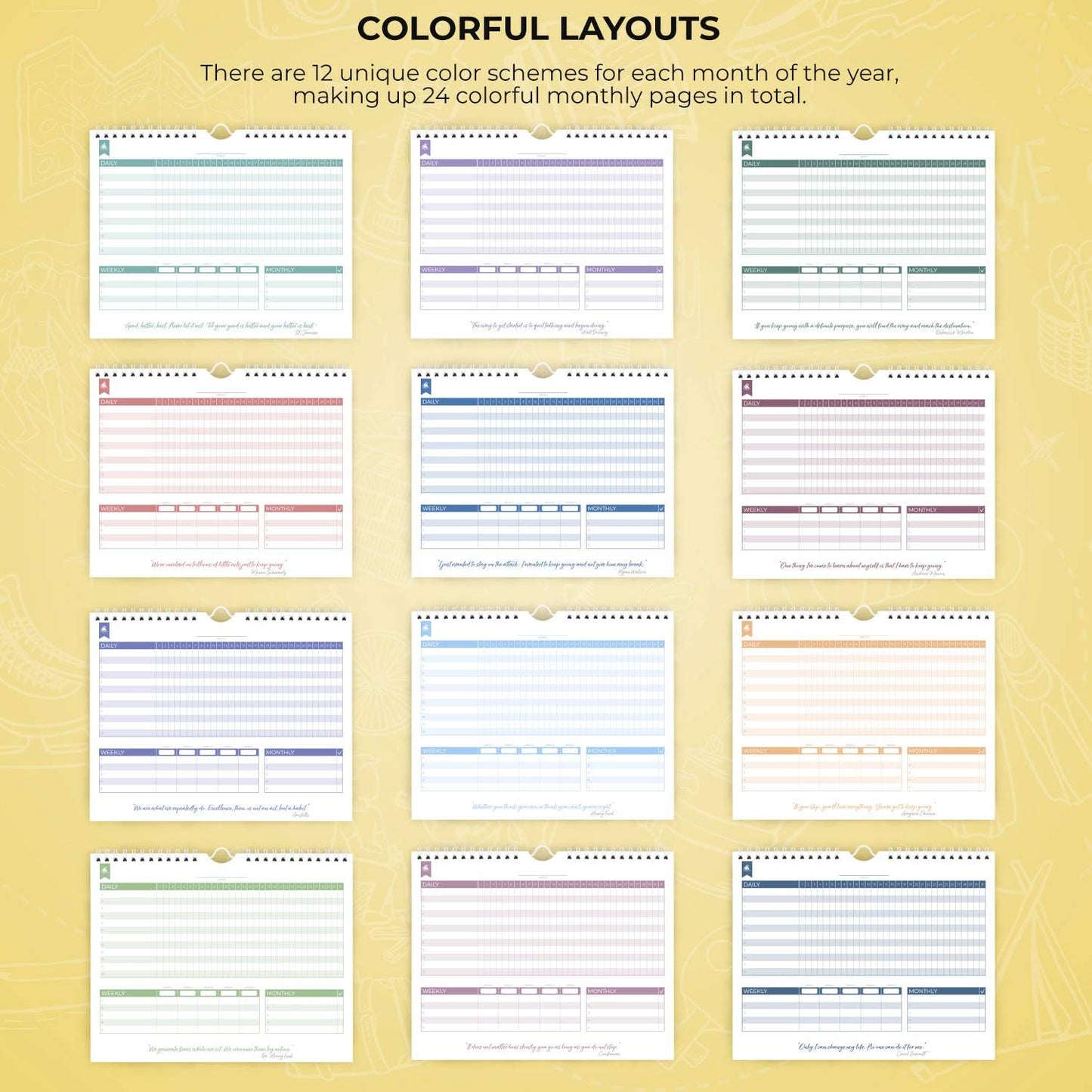 Clever Fox Habit Tracker Calendar, 24-Month Daily Goal Journal Green
