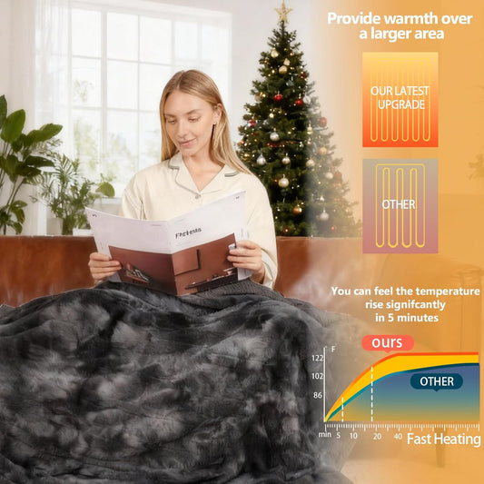 Heated Electric Blanket Throw 50''x60'' - Fast Tie-Dye Heating Blanket, Washable Heat Blanket 10 Heating Settings, 8h Timer Auto Off & Heated Protection, Soft Flannel & Sherpa Material
