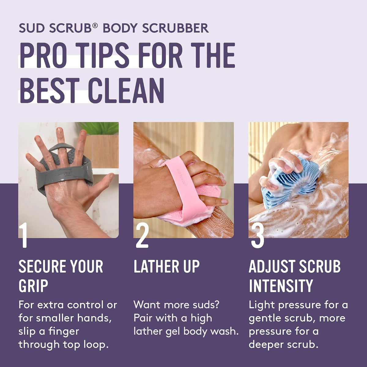 Sud Scrub® Antimicrobial Silicone Body Scrubber, Exfoliating Body Brush for Sensitive Skin, Antibacterial Shower Scrubber for Body, Bathroom Essentials for Men & Women, Charcoal