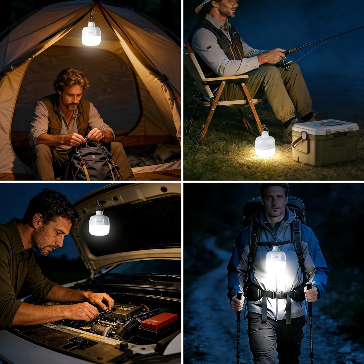 VAVOFO 2PCS 20W LED Camping Lantern Rechargeable, 1200LM Camping Light , 3000mAh Portable Tent Light , IP65 Waterproof Flashlight Lanterns for Emergencies ,Power Outages,Hurricane (White)