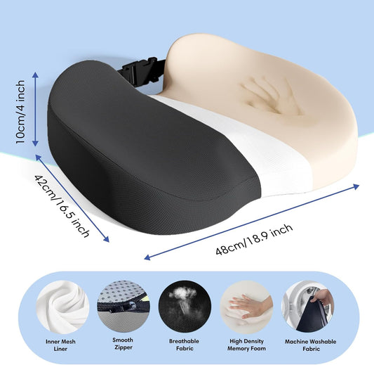 Large Memory Foam Seat Cushion for Office Chair, Car, Truck & Wheelchair - Sciatica, Coccyx & Tailbone Pain Relief Cushion for Long Sitting & Driving