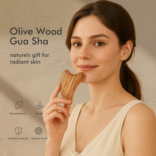 CHOSIN Gua Sha Tool for Face & Body: Face Massager Tool for Lymphatic Drainage - Jaw Lifting & Anti-Aging, Relieve Pain for Women Men Self Care Gift (Olive Wood)