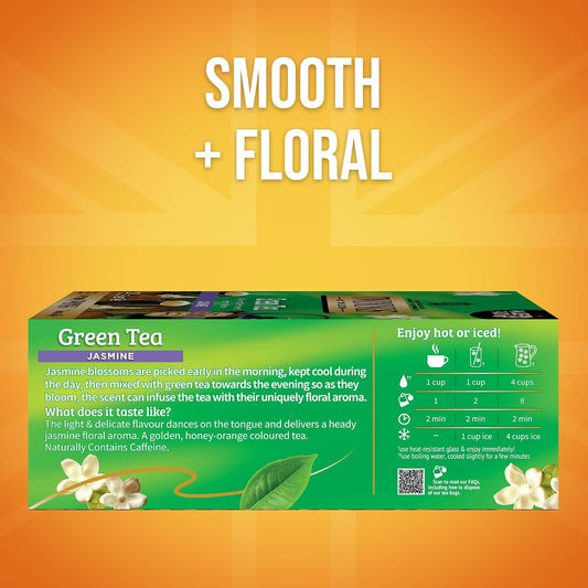 Twinings Green Tea with Jasmine Individually Wrapped Bags, 100 Count (Pack of 1), Fragrant Floral Scent, Caffeinated, Enjoy Hot or Iced, 100 Teabags