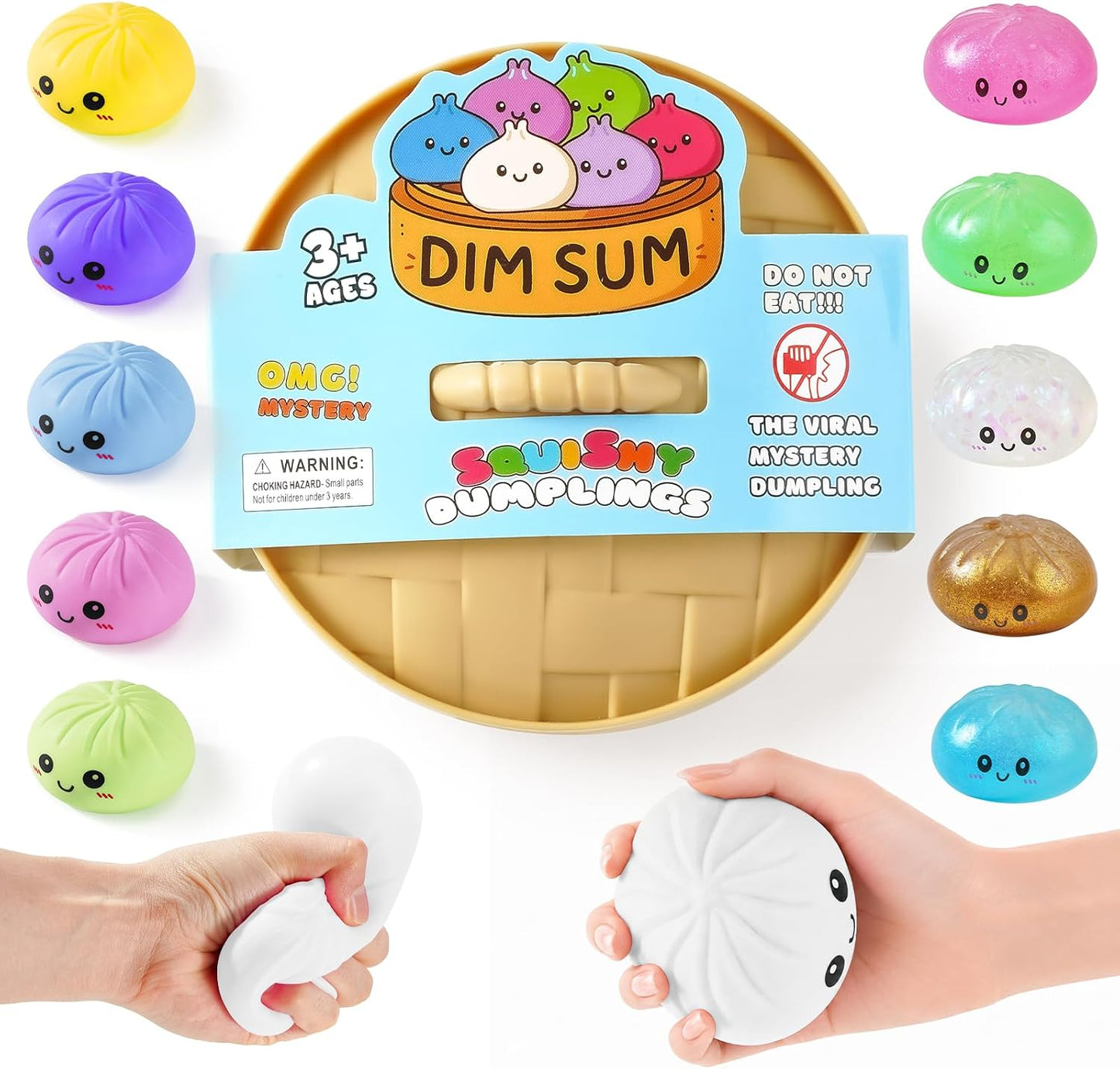 Dumpling Squishies, Giant Dumpling Mystery Box, Colorful Dumplings Stress Balls Fidget Sensory Toy, Stocking Stuffers with Food Steamer Stretchy Desk Toys (Pink)