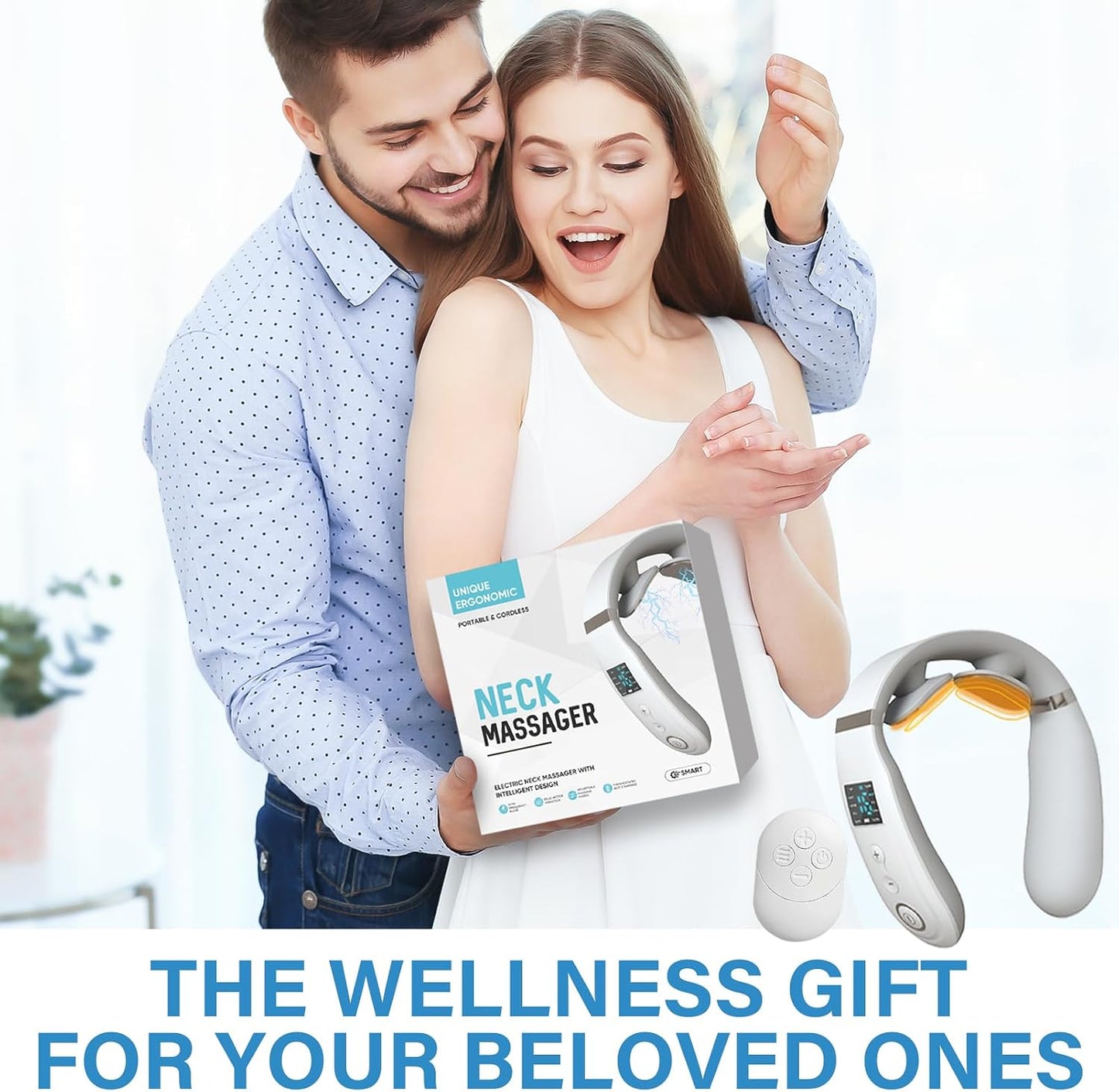 Neck Massager with Heat, Neck Massager for Pain Relief Deep Tissue, Multiple Mode Adjustment, Portable and Suitable for Travel and Home-White