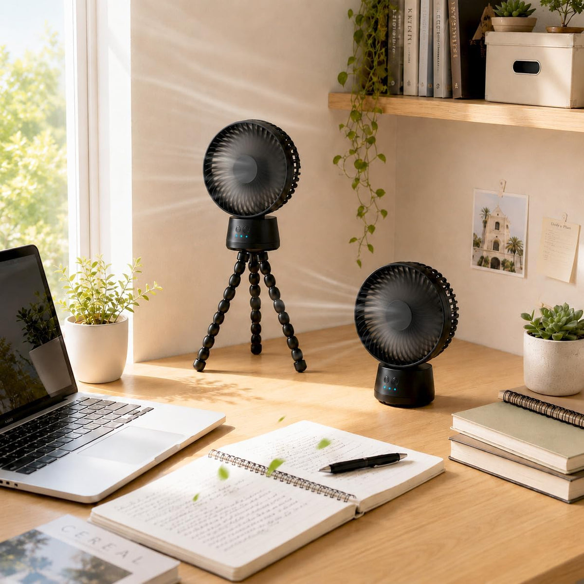 Compact Oscillating Fan, 10000mAh Portable Flexible Fan for Dorm, Bed, Desk