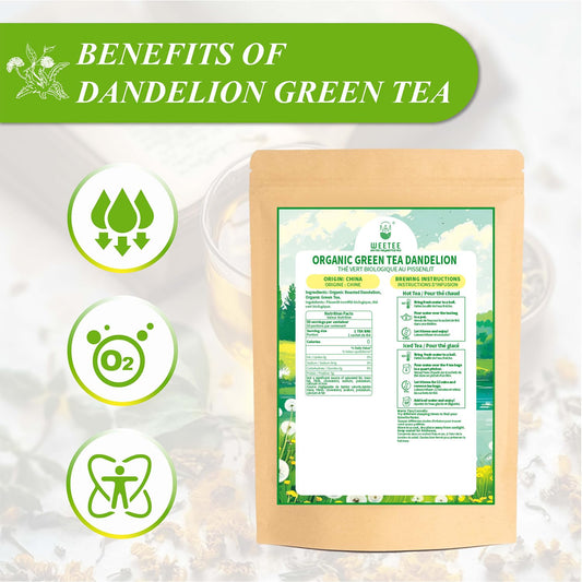 WT WEETEE Organic Dandelion Root Tea Bags, Pure Raw Dandelion Root 100 Count, Earthy & Refreshing Herbal Tea