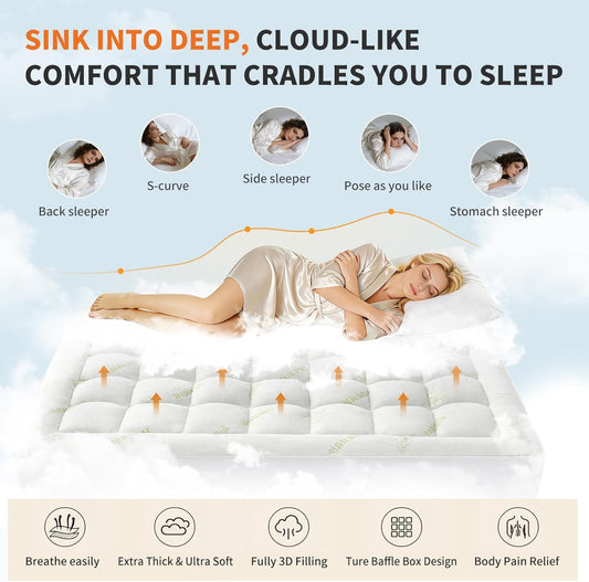 OLIXIS Twin Bamboo Viscose Mattress Topper, Cooling Breathable Bed Pad | OEKO-TEX Certified,Bamboo viscose ultra soft & cooling,Deep pockets fit 8-16" mattresses, Wick moisture for hot sleepers
