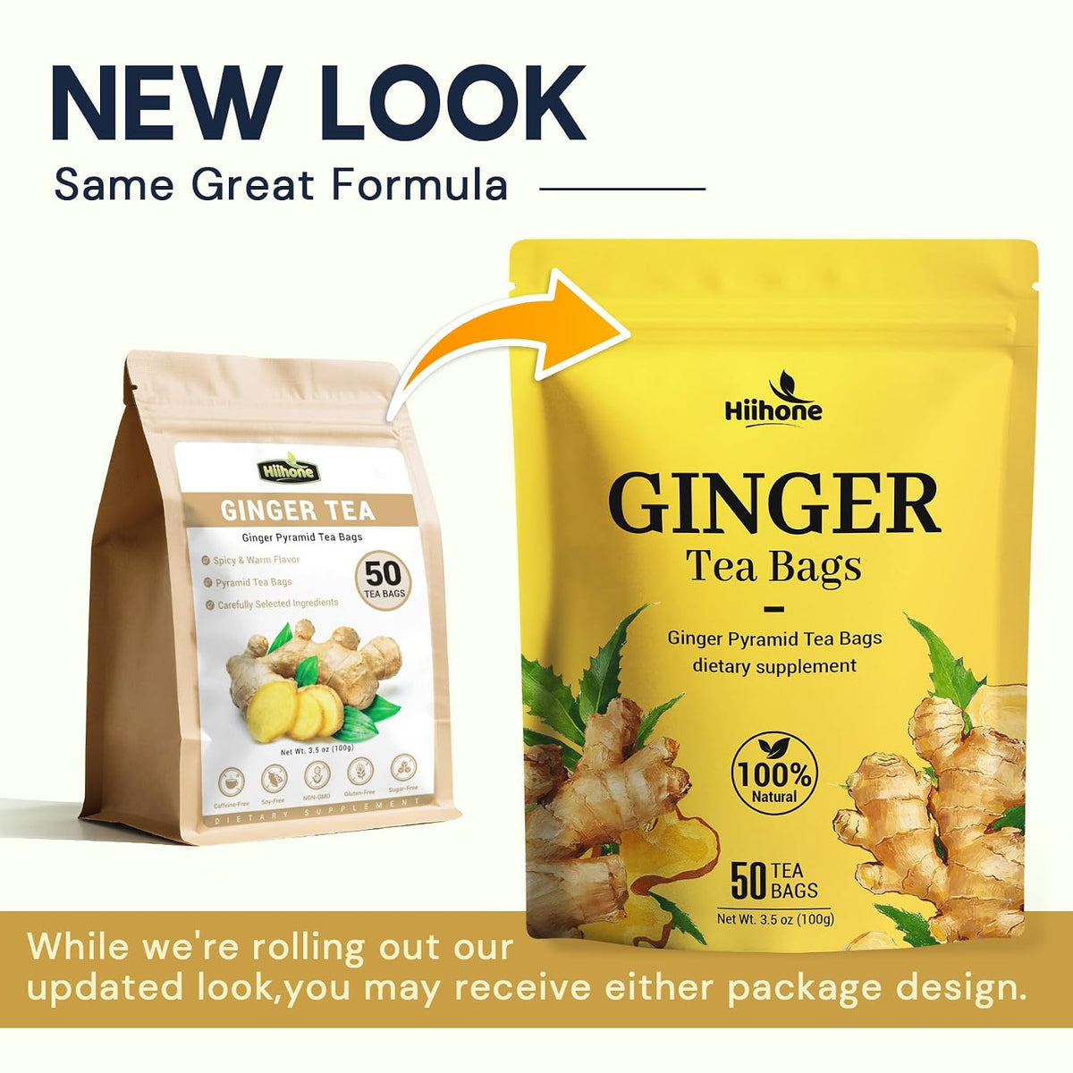 Ginger Root Herbal Tea - Caffeine Free, 50 Tea Bags