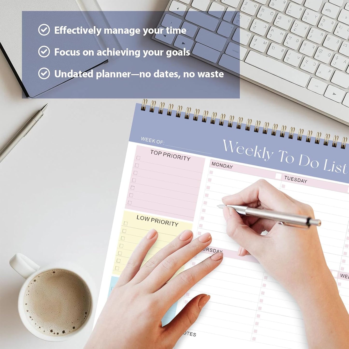Weekly To Do List Notepad, Undated Planner with 52 Sheets (8.5''x11'') | Desk Accessories and Supplies, Women & Man, Home School & Work
