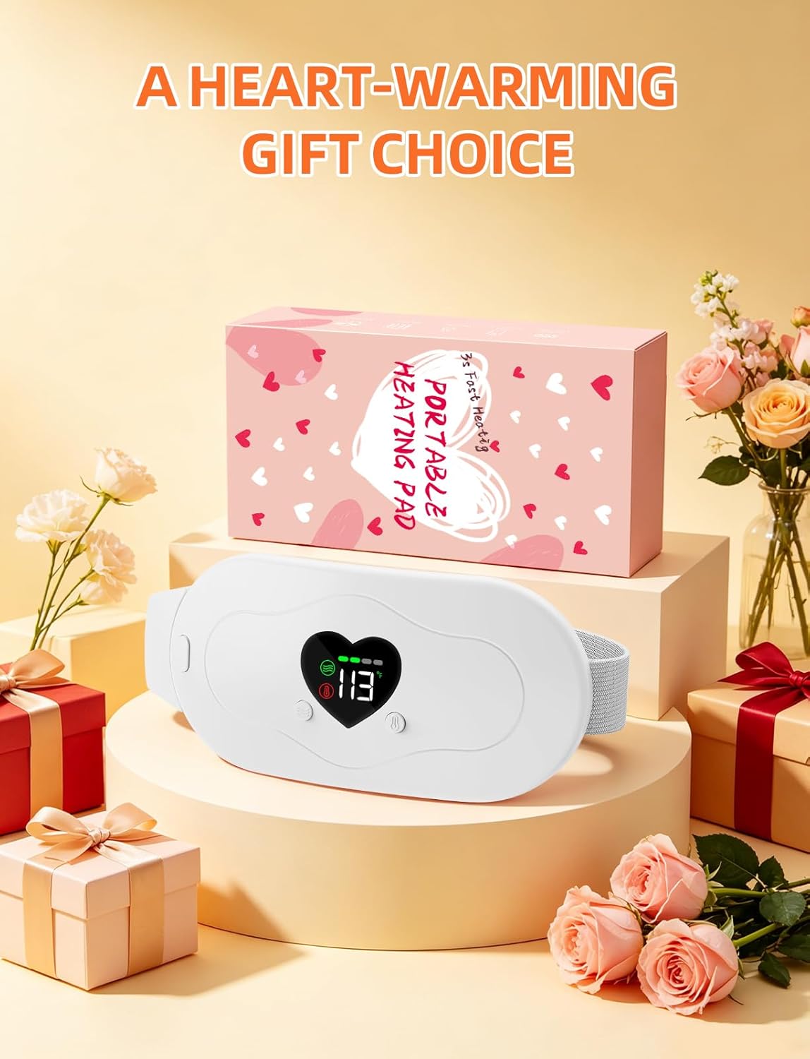 Glyduny Portable Heart Heating Pads, 6 Heat & Massage Modes 3S Fast Heating Electric Cordless Heat Pad, 30/60 Mins Auto Shut Off, Back or Belly Heating Pad Ideal Gift for Women, (Pink-6602)