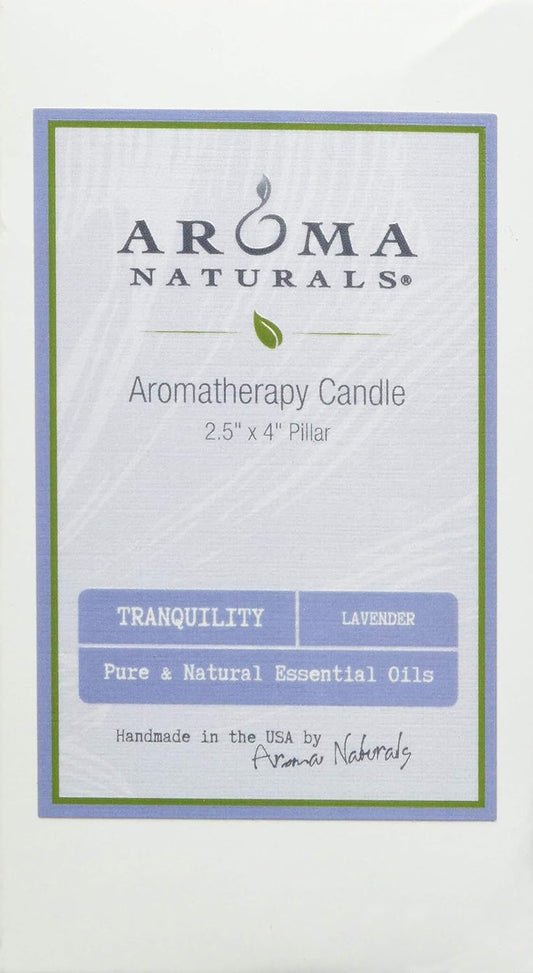 Aroma Naturals Essential Oil Tranquility Pillar Candle, 2.5" x 4", Lavender, 11 Ounce