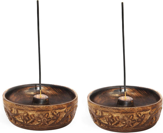 Sheesham Wood Incense Burner Holder - Set of 2 Coffin Style Sun Moon Inlay Handmade Aromatherapy Room Freshener Fragrance Cone Incense Stick Burner Ash Catcher - Zen Home Gift - 12x2x2 - COTTON CRAFT