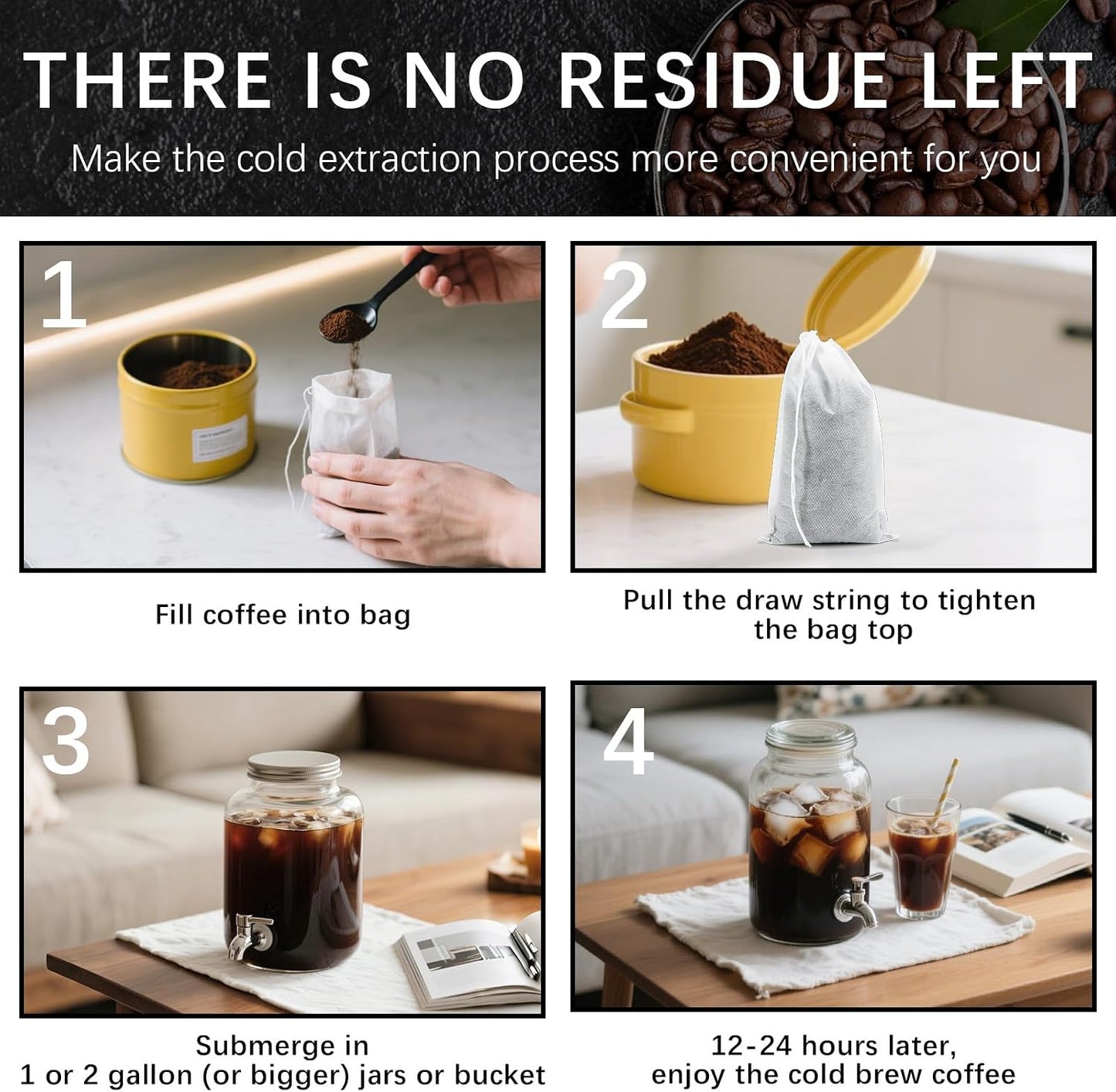 150 Pcs Cold Brew Bags 4x6 inch, No Mess Disposable Cold Brew Coffee Filter Pouches with Drawstring Large Empty Tea Bag for Loose Leaf Tea, Iced Coffee, Herbs, Spice, Home brewing, Hot pot