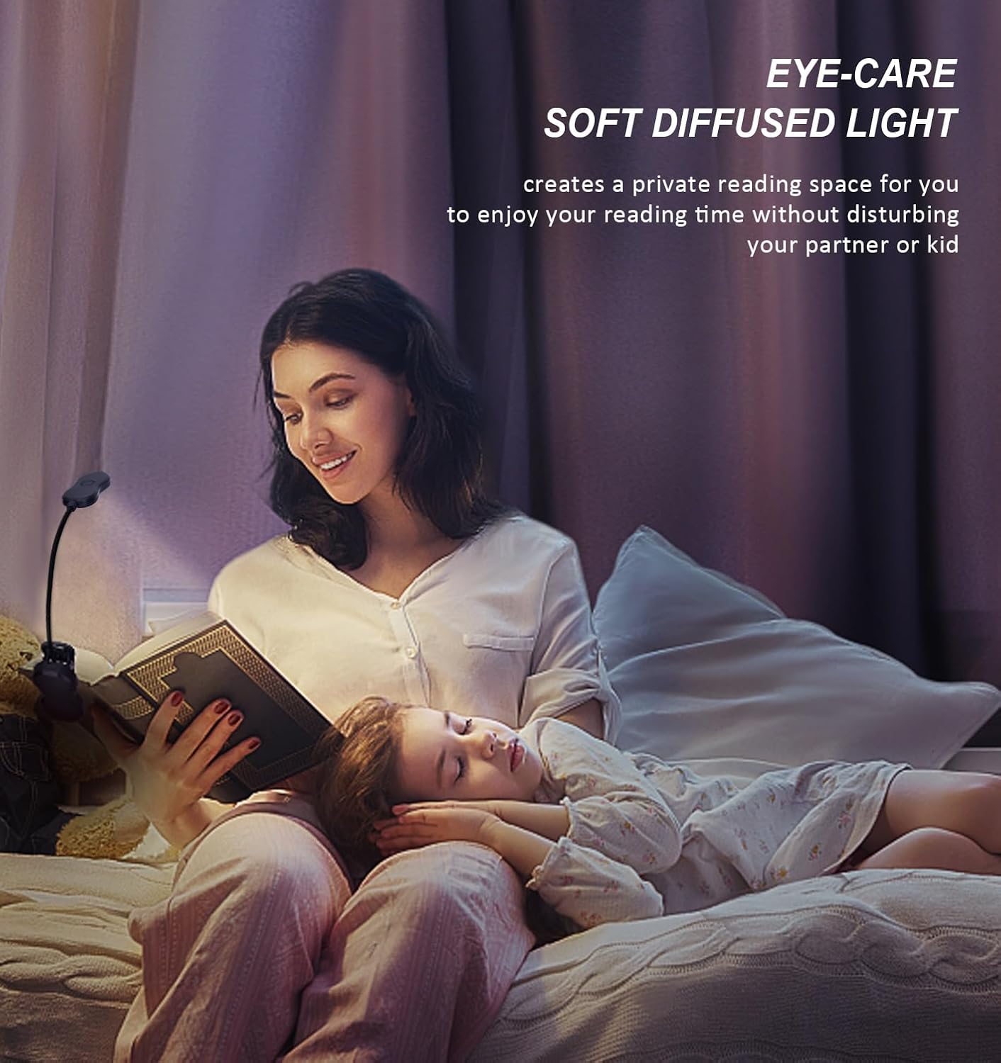Rechargeable Book Light: Clip on LED Book Light for Reading in Bed - Adjustable 3 Color 3 Brightness - 60 Hours Eye Care Reading Lamp-Lightweight & Portable for Bed &Travel (Black)