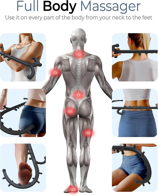 Back and Neck Massager for Pain Relief Deep Tissue, Upgraded Full Body Trigger Point Cane Massage Tools, Therapy Massage Stick Pressure Point Hook, Muscle Knot Remover Tool (Black)